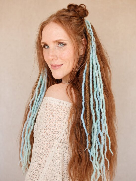 Blue Merino Wool Clip In Dreadlocks Extensions Handmade Miss Violet Lace main image 6